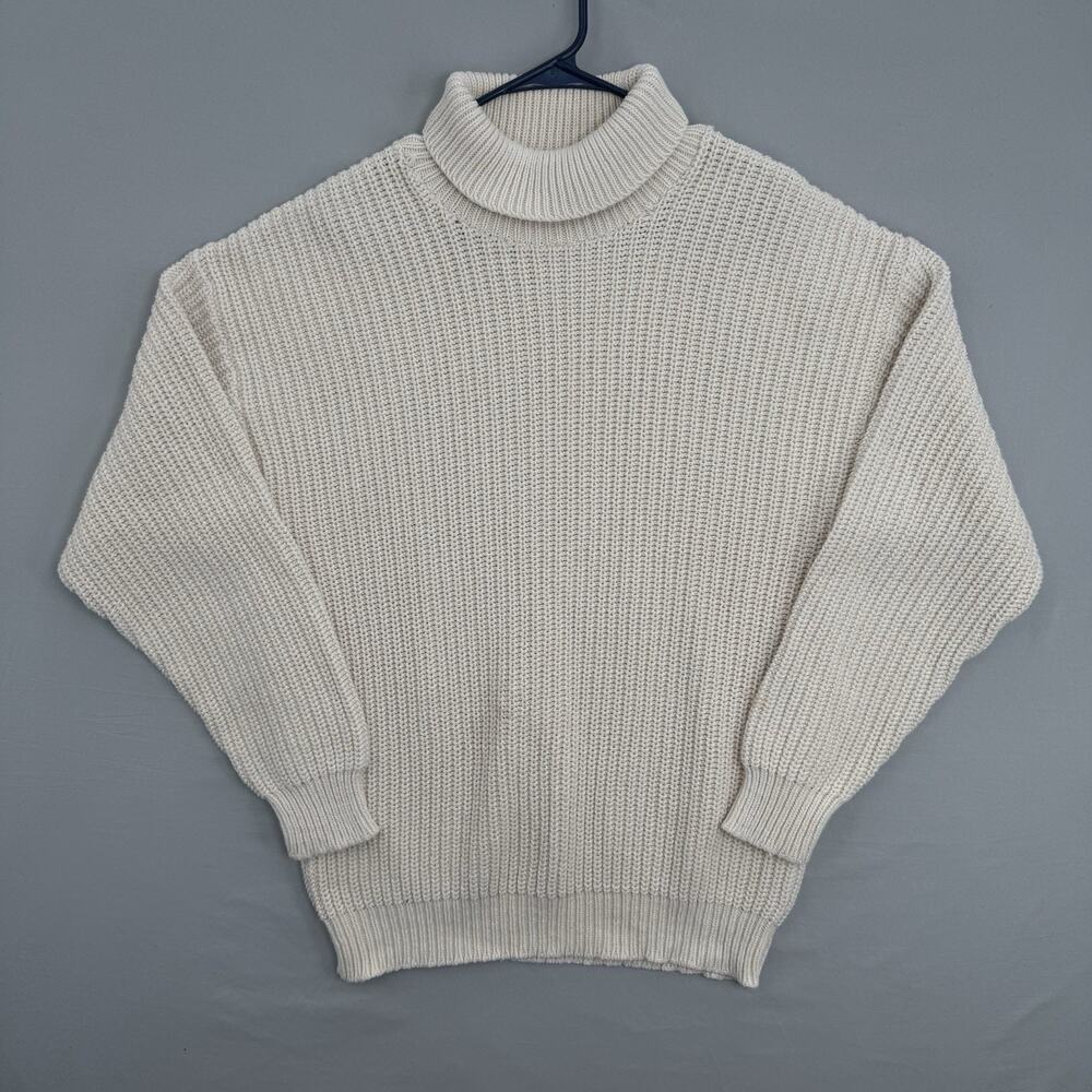 VTG Orvis Turtleneck Sweater Mens Large Cream Shaker Knit Cotton Made in USA